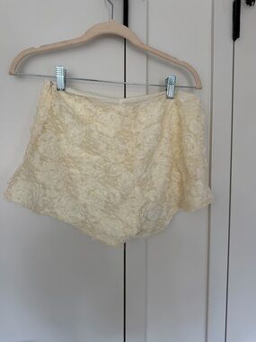 12th Tribe Cream Lace High-Waist Sleep Shorts